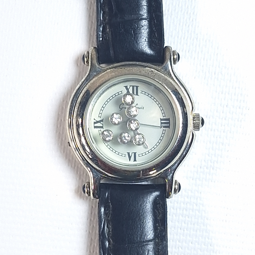 Grand Louis Silver Tone Floating Rhinestones Ladies Watch, New Battery - Picture 1 of 11